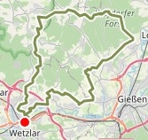 Radtour über Wetzlar, Niedergirmes, Simberg, Blasbach, Bubenrod, Hohensolms, Frankenbach, Krumbach, Forsthaus Waldhaus, Erlengrund, Wißmar, Krofdorf-Gleiberg, Vetzberg, Kinzenbach, Atzbach, Waldgirmes, Niedergirmes